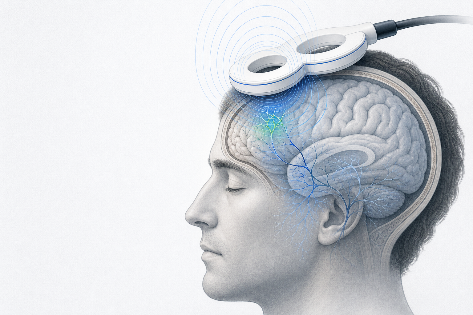 Ilustración del mecanismo de estimulación magnética transcraneal