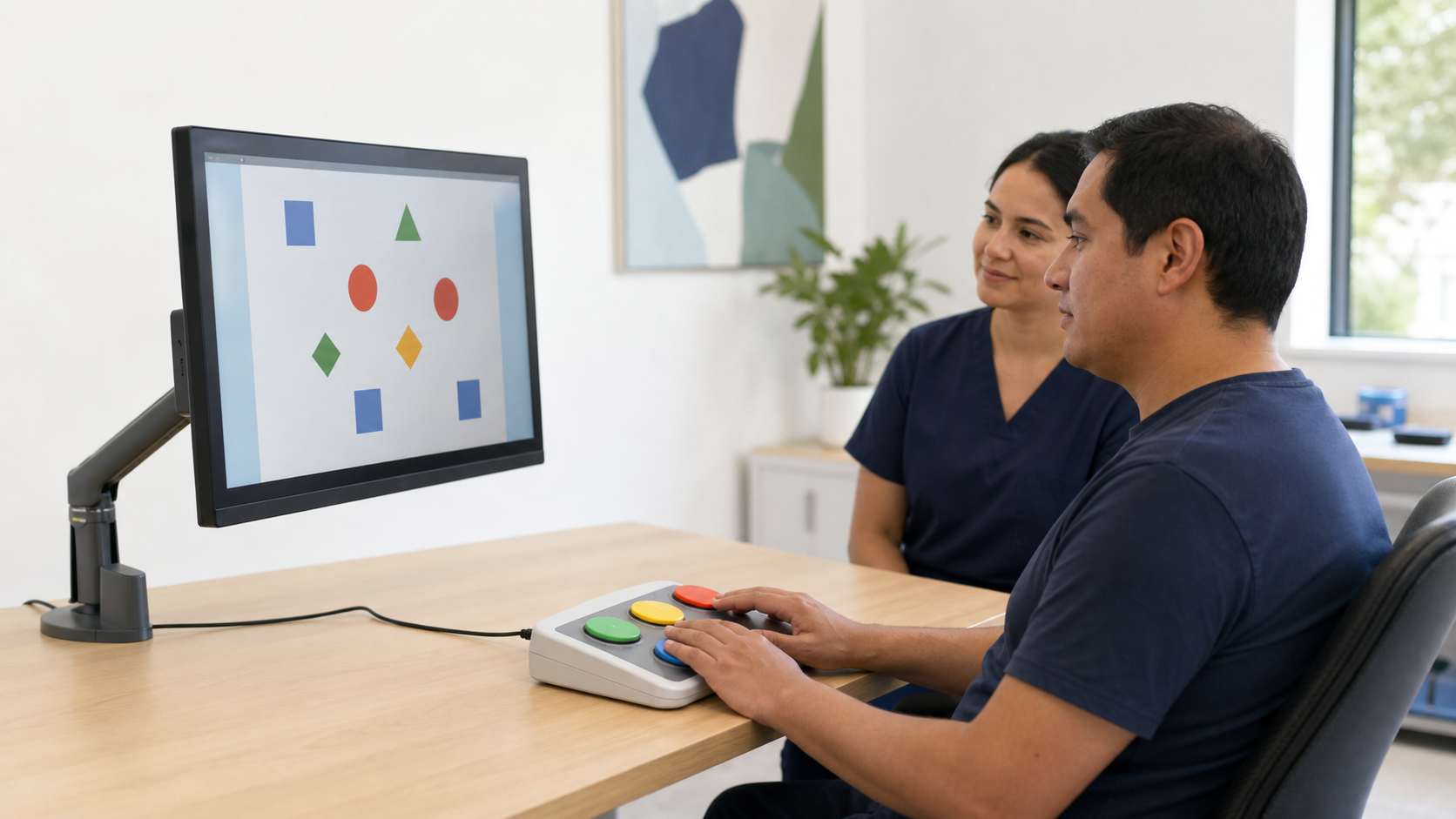 Paciente realizando rehabilitación cognitiva asistida por RehaCom
